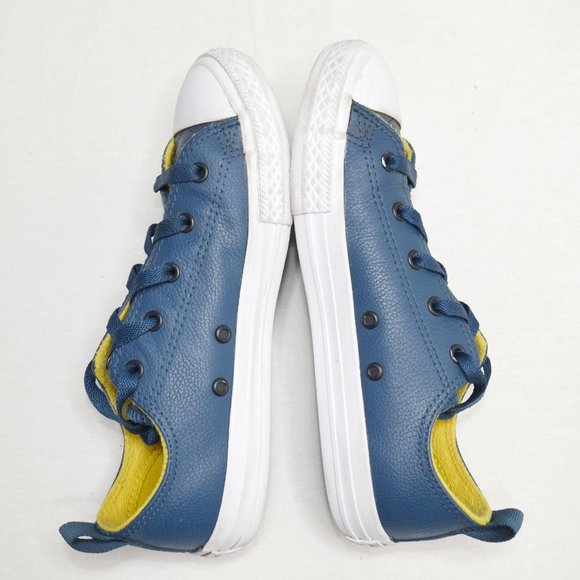 Converse Chuck Taylor All Star Leather Low Tops Boys Size 4 Blue Yellow 662300C - Picture 5 of 8